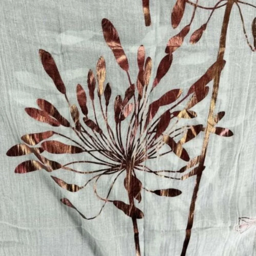Women Scarf Light weight Green Metallic‎ bronze flower Design Soft 34 x 73